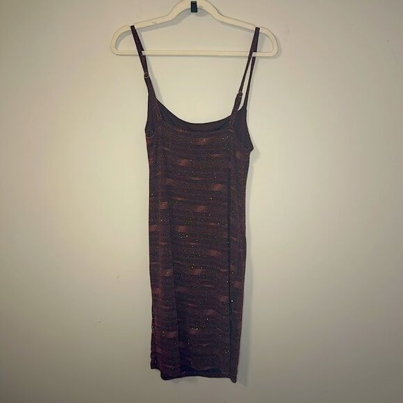 Forever 21+ Maroon Stretch Sparkly Striped Dress 3X sheer-Can fit XL Cowl Neck - Picture 4 of 4